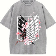 Eren AOT Wings of Freedom Anime 2025 vintage washed oversized T-shirt in Gray