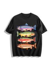 River Fish Species Cotton T-Shirt in Black