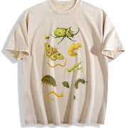 Bug Insect Illustration Vintage Washed T-Shirt in Beige