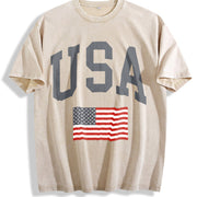 USA Flag Collegiate vintage washed oversized T-shirt in Beige