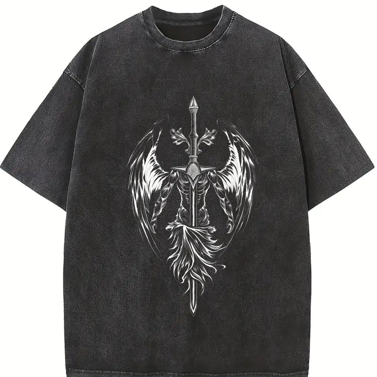 Saint Michael The Archangel x Flaming Sword Christian vintage washed oversized T-shirt in Black
