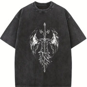 Saint Michael The Archangel x Flaming Sword Christian vintage washed oversized T-shirt in Black