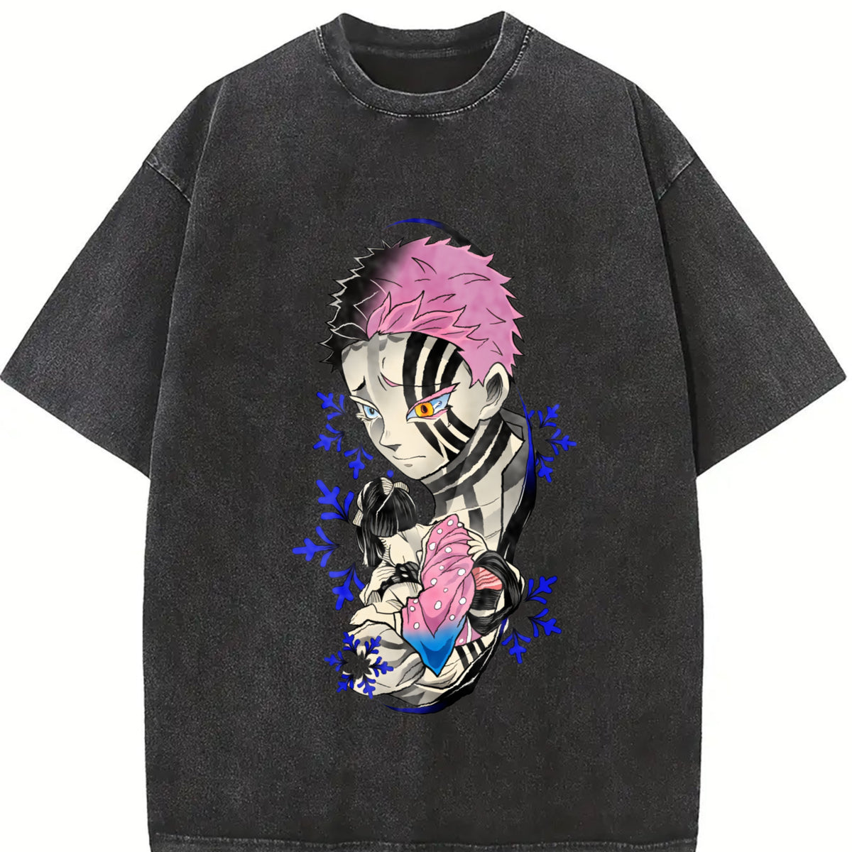 Akaza vs Koyuki – Demon Slayer Kimetsu no Yaiba Heavy vintage washed oversized T-shirt in Black
