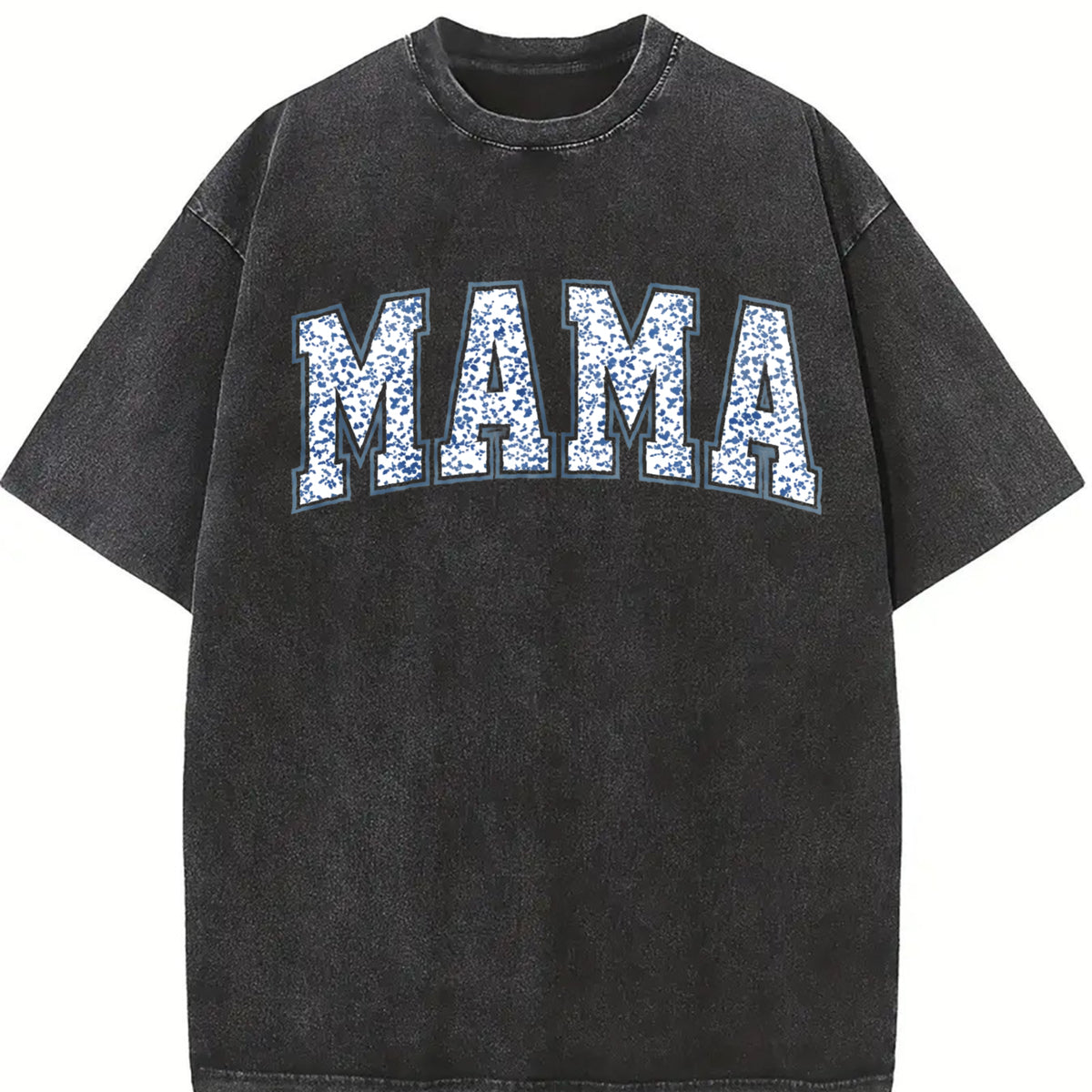Mama with Toile Floral Vintage Washed T-Shirt in Black