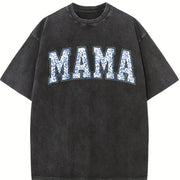 Mama with Toile Floral Vintage Washed T-Shirt in Black