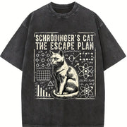 Schrodinger's Cat Escape Plan Vintage Washed T-Shirt in Black