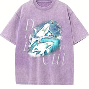 Two Orca Moon Ocean Mystical Orca Vintage Washed T-Shirt in Purple
