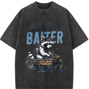 Retro Master Baiter Raccoon Fishing Vintage Washed T-Shirt in Black