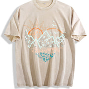 Heart-shaped Sea Sunlight Retro Sports Luokeren Special Vintage Washed T-Shirt in Beige