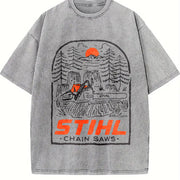 STIHL Chainsaw Forest Vintage Washed T-Shirt in Gray