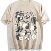 Fruits and Berries Retro 90s Tattoo Vintage Washed T-Shirt in Beige