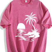 Tropical Palm Sunset Vintage Washed T-Shirt in Red