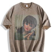 White Hair Glam Doll Vintage Washed T-Shirt in Brown