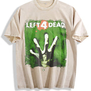 Left 4 Dead New 2008 Grunge Y2K Tapout Affliction Emo Goth Vintage Washed T-Shirt in Beige