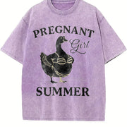 Pregnant Girl Bikini Goose Parody Meme Boxy DTG Vintage Washed T-Shirt in Purple