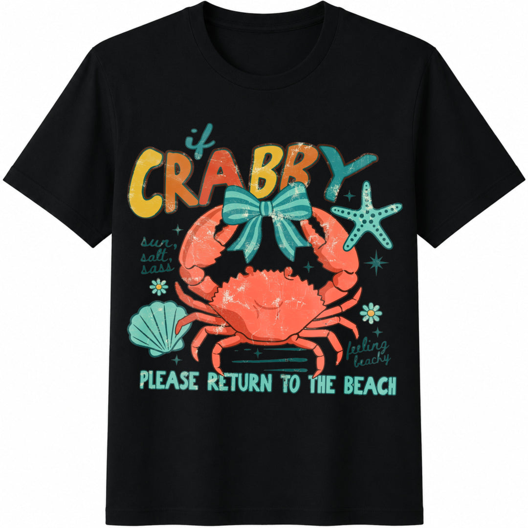If Crabby Return to Beach Cotton T-Shirt in Black