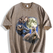 Otters in Galaxy Retro Otter Moon Vintage Washed T-Shirt in Brown