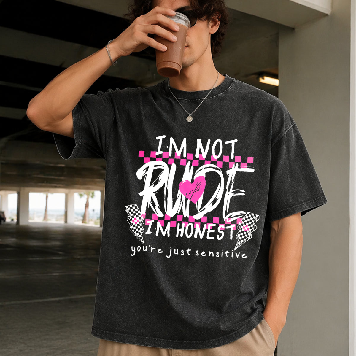 Letter Ladies Vintage Washed T-Shirt in Black