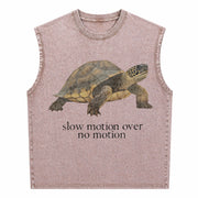 Slow Motion Over No Motion Turtle Vintage Washed Tank Top in Brown