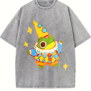 Clown Frog Wizard Distressed Vintage Washed T-Shirt in Gray
