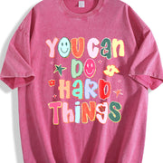 You Can Do Hard Things Hand Drawn Motivational Teacher Vintage Washed T-Shirt in Red