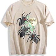 Spider Moon 90s Retro ® Gothic Dark Art Y2k Vintage Washed T-Shirt in Beige