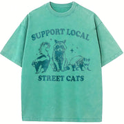 Support Local Street Cats Raccoon Retro 90s vintage washed oversized T-shirt in Blue