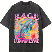 Rage Consumes Me Dolphin Vintage Washed T-Shirt in Black