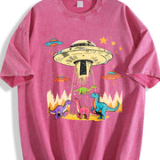 Mint Green Nostalgic Sci-fi Vintage Washed T-Shirt in Red