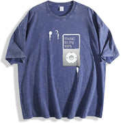 MUSIC TO MY EARS vintage washed oversized T-shirt in Blue