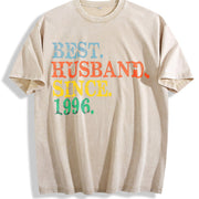 Custom Wedding Anniversary Vintage Washed T-Shirt in Beige