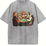 Poker Cats vintage washed oversized T-shirt in Gray