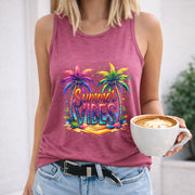 Vibes Palm Trees Rainbow Crew-neck Sleeveless Vest Outdoor Women's Color Cotton Tank Top in Red