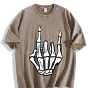 Punk Rock Skeleton Cool Rocker Halloween Boys vintage washed oversized T-shirt in Brown