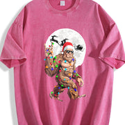 Retro Bigfoot Claus Christmas Vintage Washed T-Shirt in Red