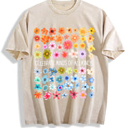 Celebrate Minds of All Kinds Floral Grid Vintage Washed T-Shirt in Beige