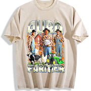 Aura Farmer Meme 90s Bootleg Aura Farming Parody Vintage Washed T-Shirt in Beige