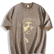Distressed Yellow Portrait Vintage Washed T-Shirt in Brown