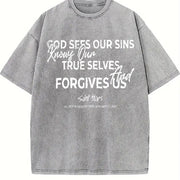 Saint Tears Faith Over Fear Vintage Washed T-Shirt in Gray