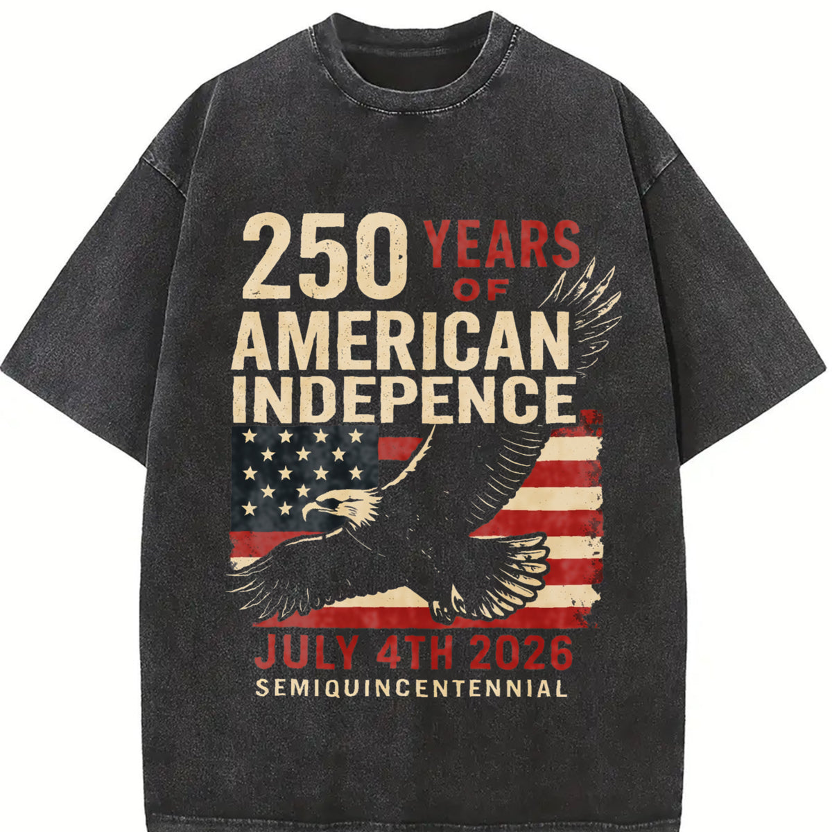 250 Years American Indepence United States Vintage Washed T-Shirt in Black