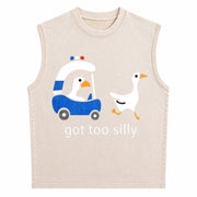 Got Too Silly Goose Cute for Ducks Car Vintage Washed Tank Top in Beige