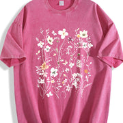 Boho Floral Vintage Washed T-Shirt in Red