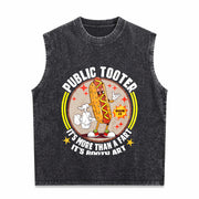 Public Tooter Inappropriate Embarrassing Adult Humor Vintage Washed Tank Top in Black