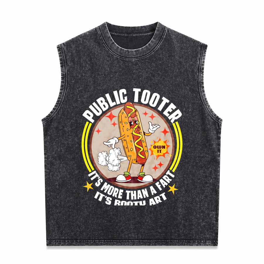 Public Tooter Inappropriate Embarrassing Adult Humor Vintage Washed Tank Top in Black