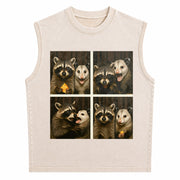 Possum & Raccoon Photobooth Selfie Vintage Washed Tank Top in Beige