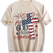 Short-sleeve for Spring Vintage Washed T-Shirt in Beige