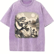 Frog Playing Guitar 90s Vintage Washed T-Shirt in Purple