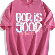 God is good all the time Christian Floral Preppy Floral vintage washed oversized T-shirt in Red