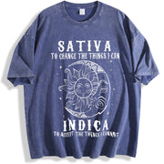 Sativa To Change The Things I Can Indica Cannabis Weed vintage washed oversized T-shirt in Blue