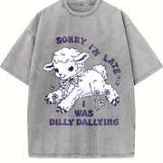 Dilly Dallying Sorry I'm Late Vintage Washed T-Shirt in Gray